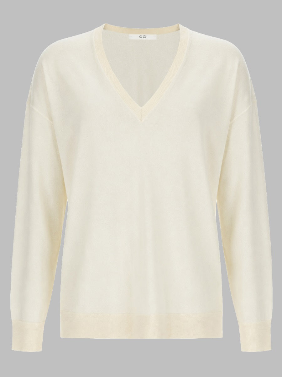 Cashmere V-Neck Sweater Ivory Jumpers