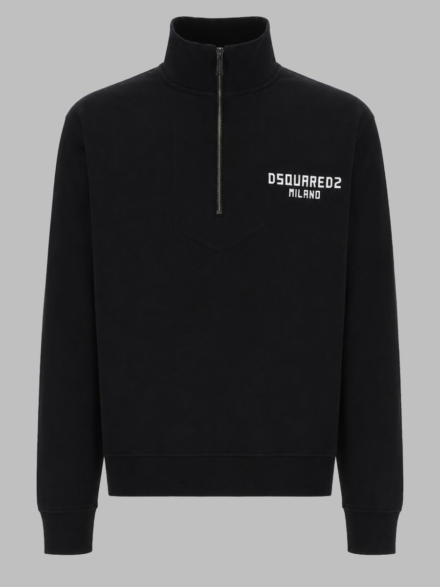Quarter-Zip Cotton Sweatshirt Black Sweatshirts