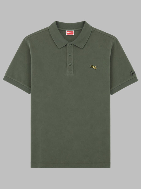 Polo Shirt Jumping Tiger Green Cotton