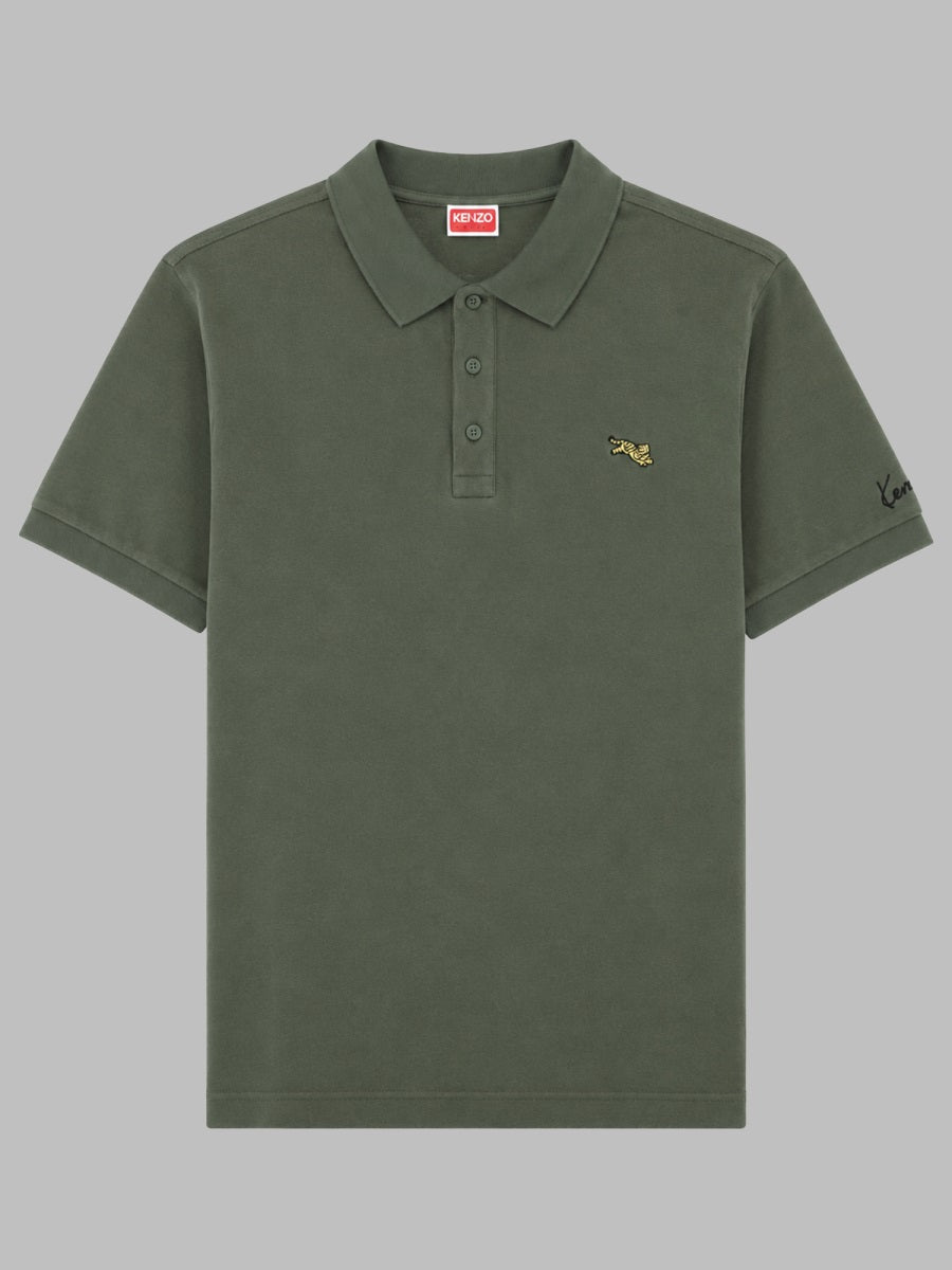 Polo Shirt Jumping Tiger Green Cotton