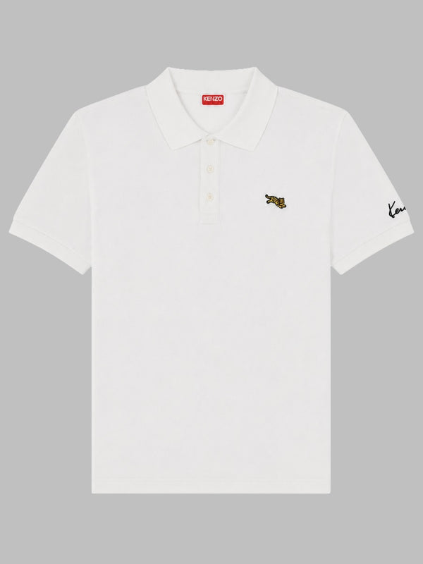 Polo Shirt Jumping Tiger White Cotton