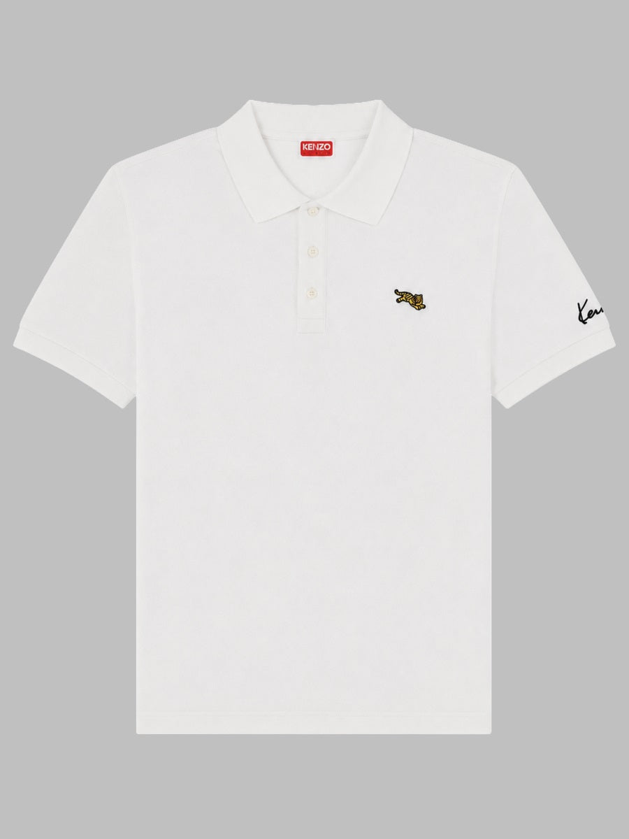 Polo Shirt Jumping Tiger White Cotton