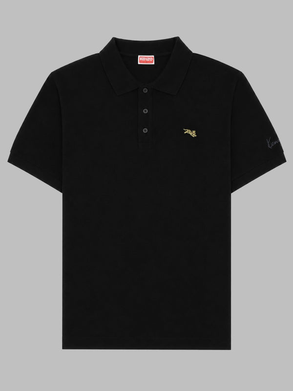Polo Shirt Jumping Tiger Black Cotton