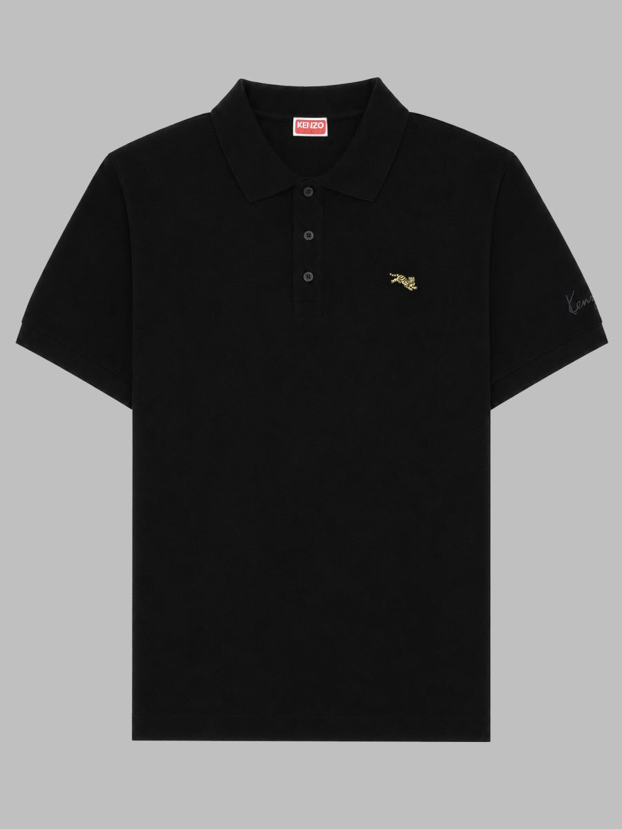 Polo Shirt Jumping Tiger Black Cotton