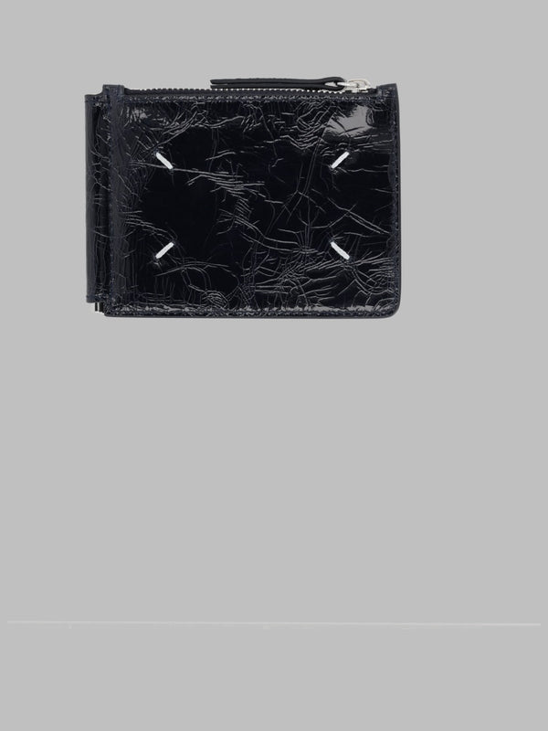 Money Clip Wallet Four Stitches Leather Blue & Purses