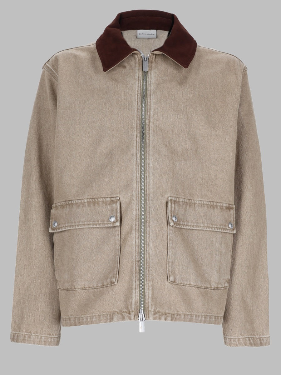 Zip-Up Denim Jacket Beige Organic Cotton