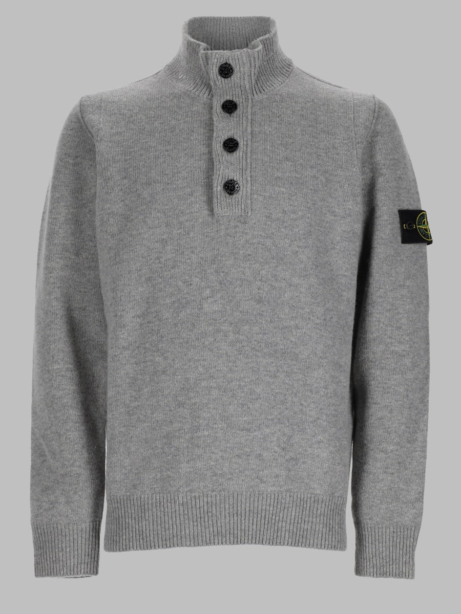 Wool Blend Buttoned Jumper Grey Virgin Jumpers
