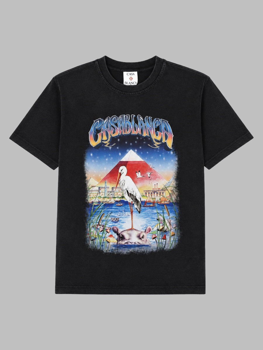 Oversized Egypt Print Cotton T-Shirt Black Organic T-shirts