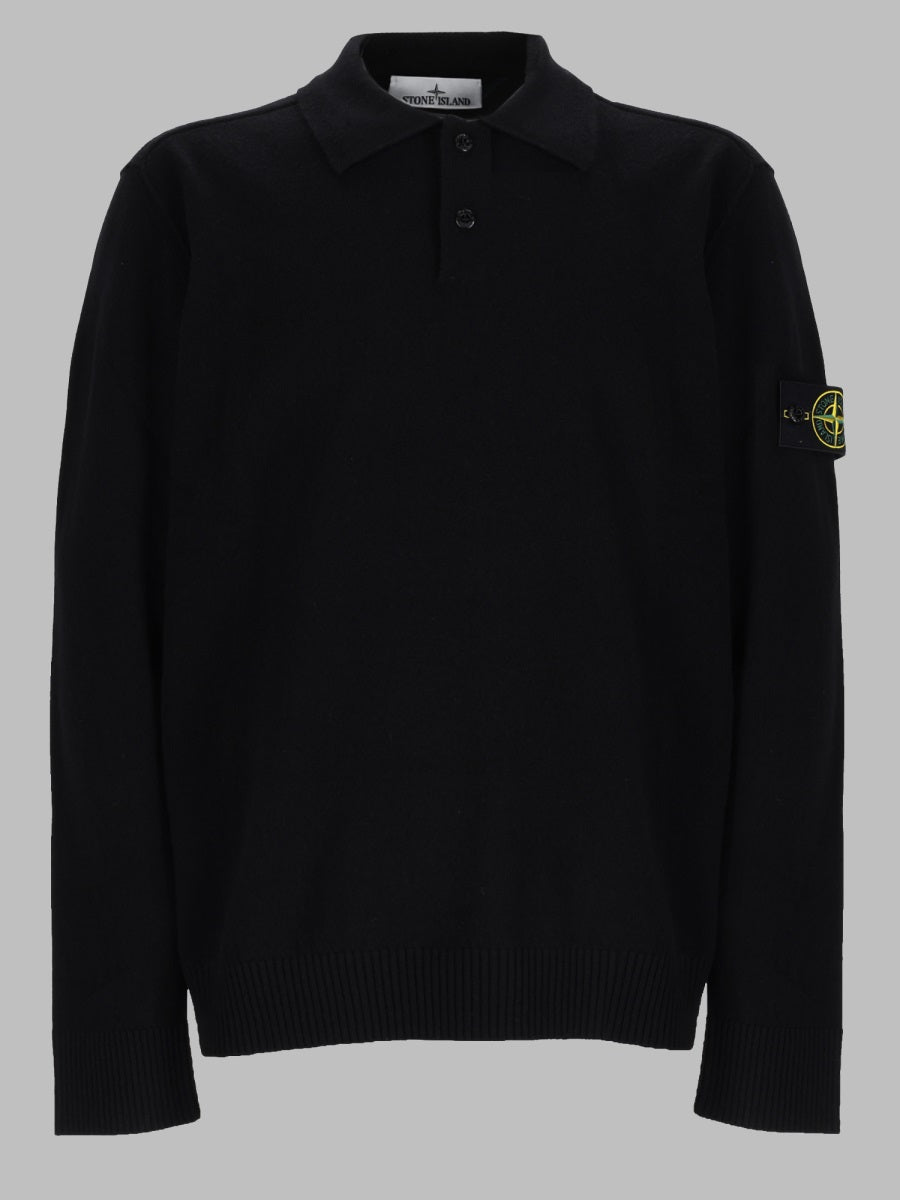 Knit Polo Shirt With Logo Patch Black Virgin Wool