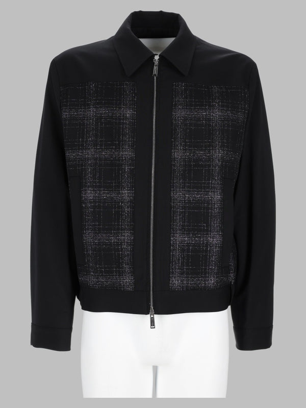 Bomber Jacket Evening Check Pattern Black Virgin Wool