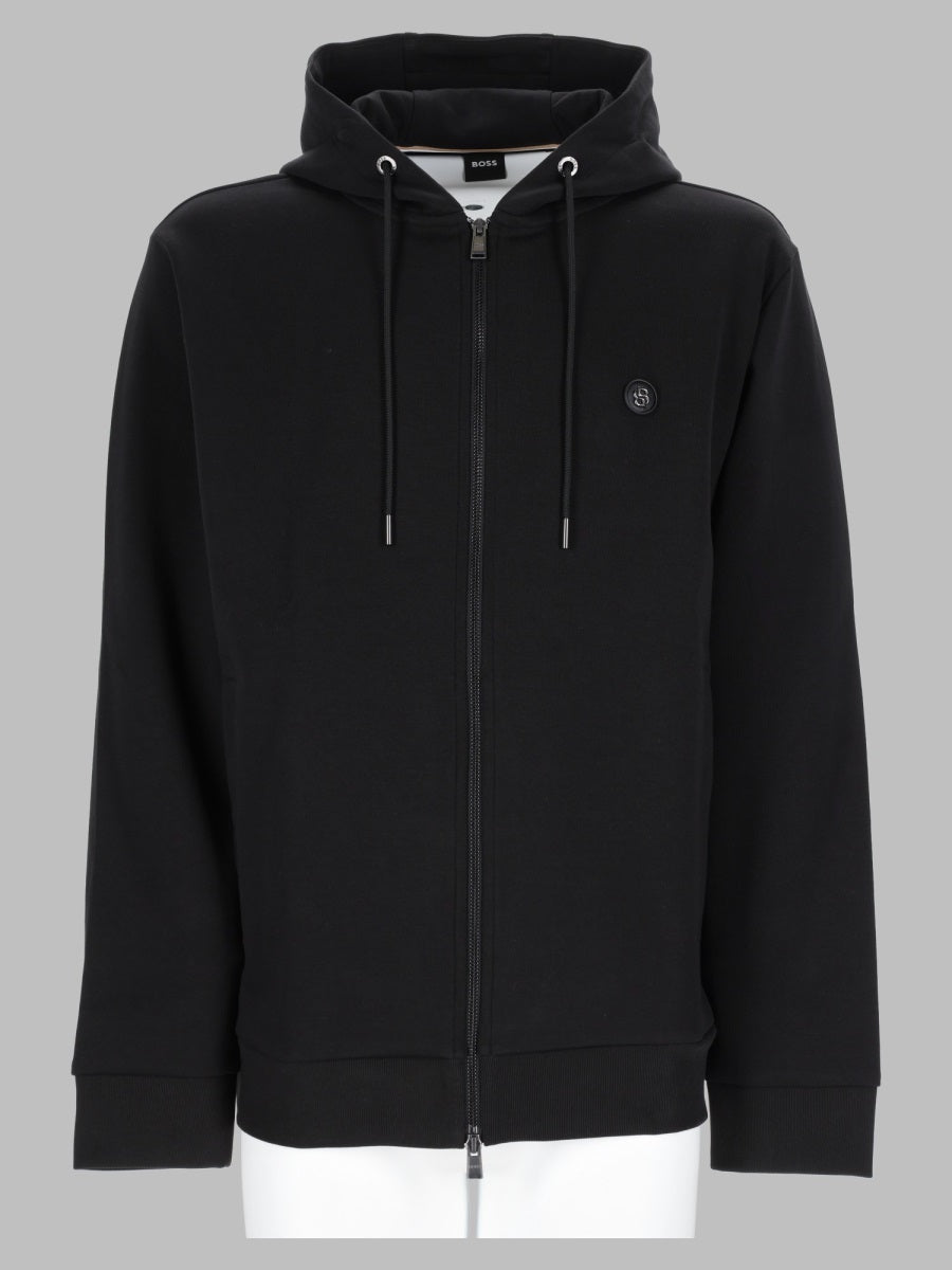 Zip-Up Hoodie Black Cotton Blend Sweatshirts