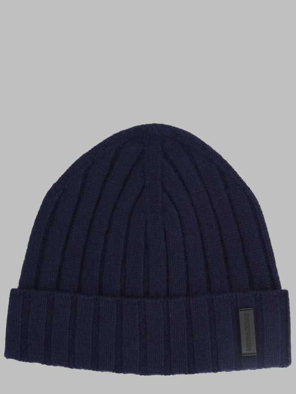 Ribbed Beanie Blue Wool-Cashmere Virgin Wool Hat