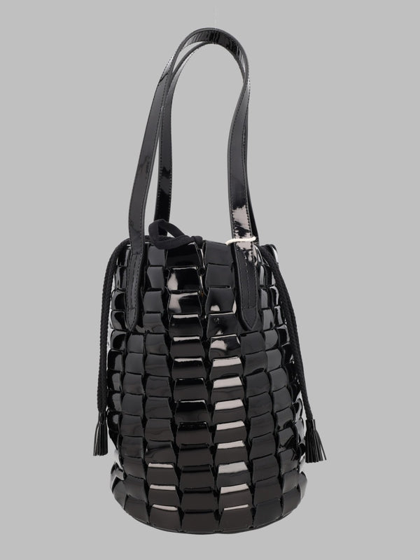 Bucket Bag Shiny Woven Leather Black Calf Hand