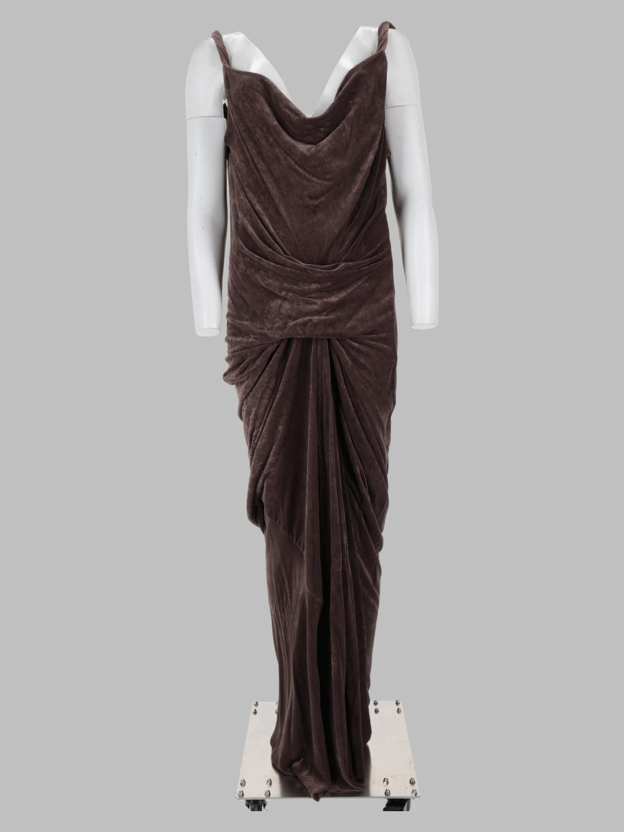 Draped Velvet Dress Brown Viscose