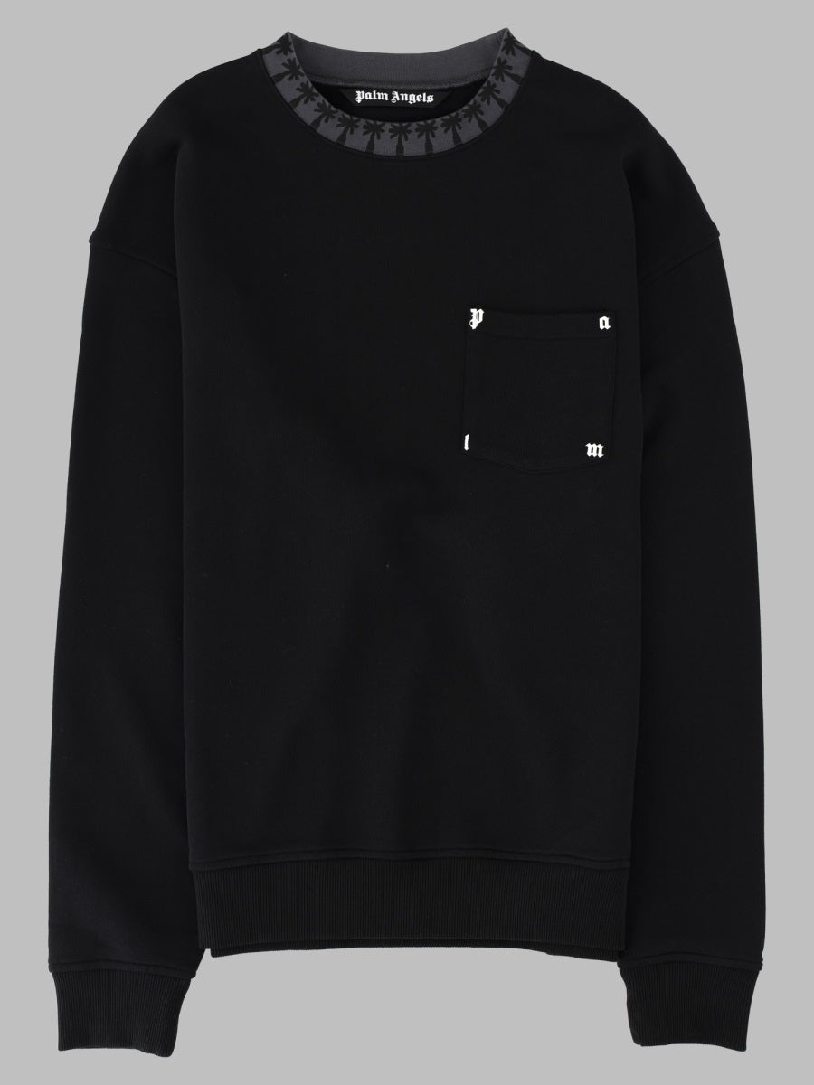 Sweatshirt Palm Rib Black Cotton Sweater