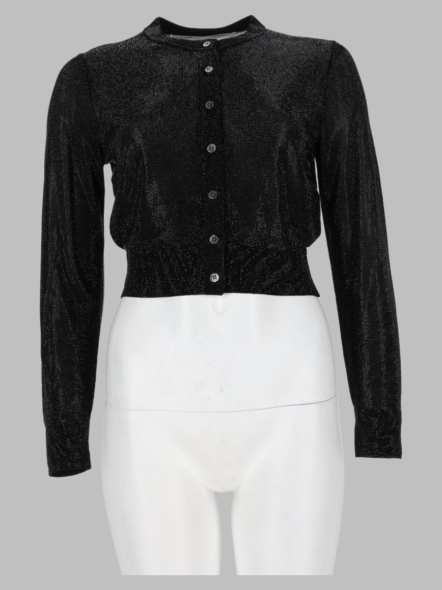 Cropped Beaded Knit Cardigan Black Viscose Sweater