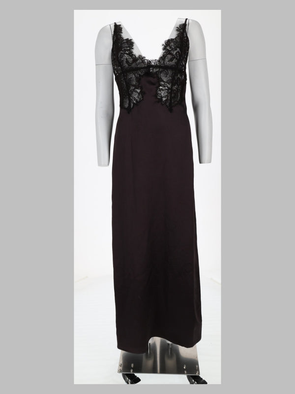 Satin Dress With Lace Insert Brown Acetate