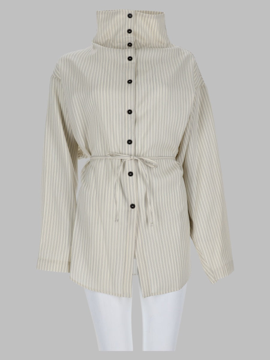 High-Neck Wool-Silk Shirt Ivory Virgin Wool