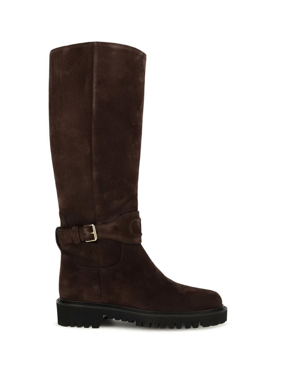Vlogo Signature Suede High Boots Ebony Brown Upper: Suede; Sole: Rubber