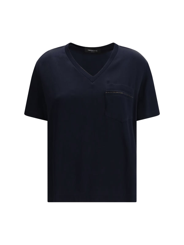 T-Shirt V-Neck Midnight Blue Viscose; Other Fibres T-shirts & Jerseys