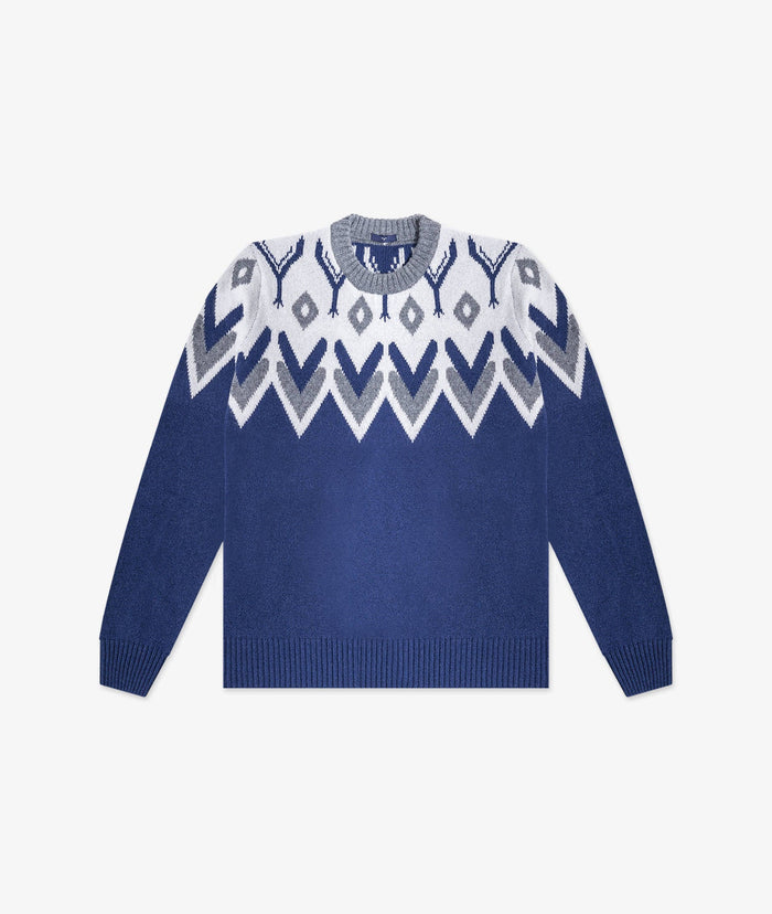 Shetland Cashmere Crew Neck Blue Round Sweater