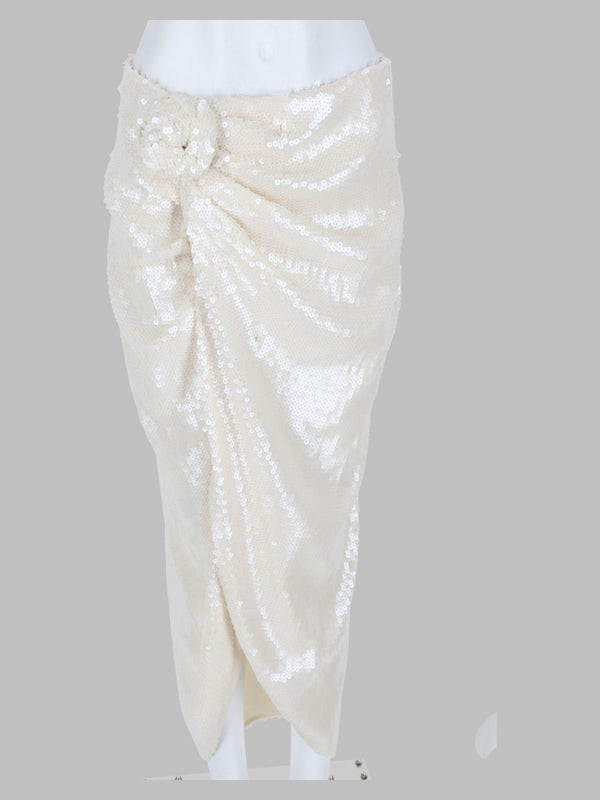 Skirt With Sequin Knot Detail Beige Recycled Polyester