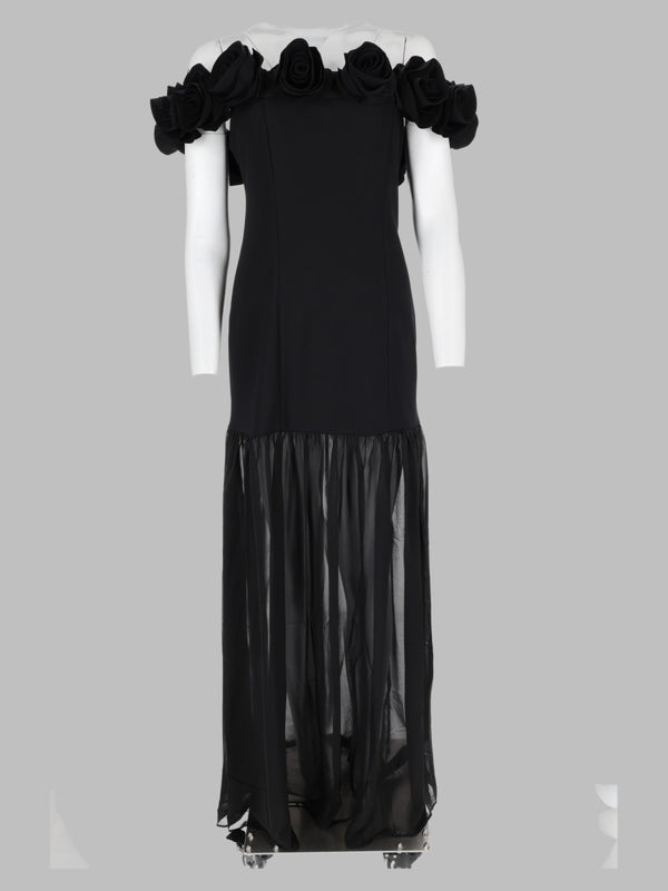 Maxi Dress With Floral Appliqués Black Recycled Polyester