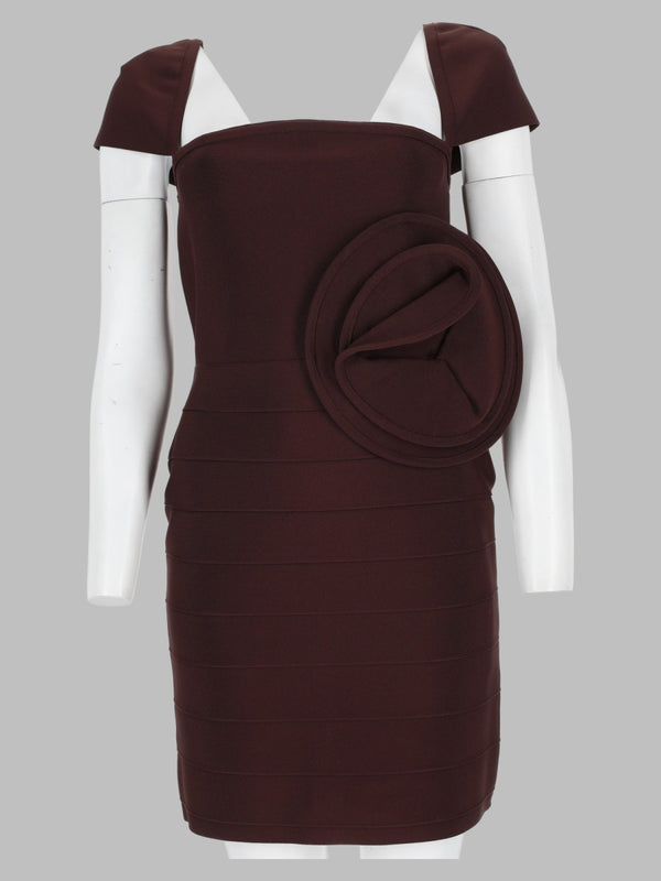 Mini Dress With Floral Application Brown Recycled Polyester