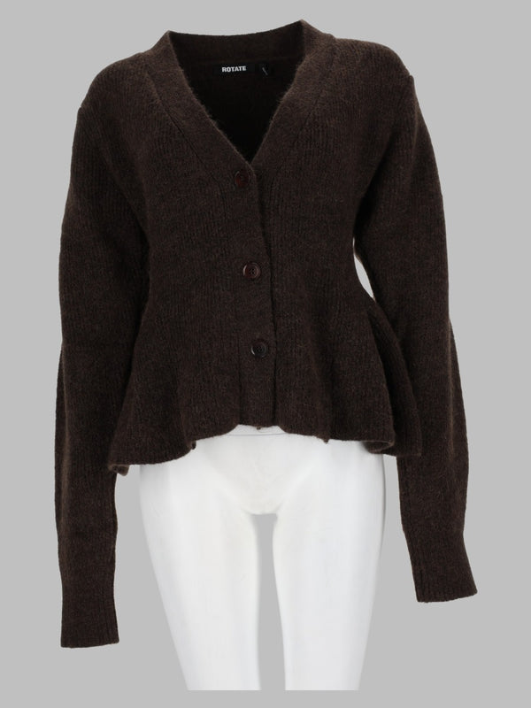 Knit Ruffle Cardigan Brown Alpaca Sweater