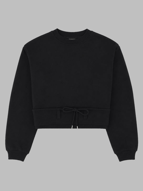 Cropped Drawstring Cotton Sweatshirt Black Sweatshirts