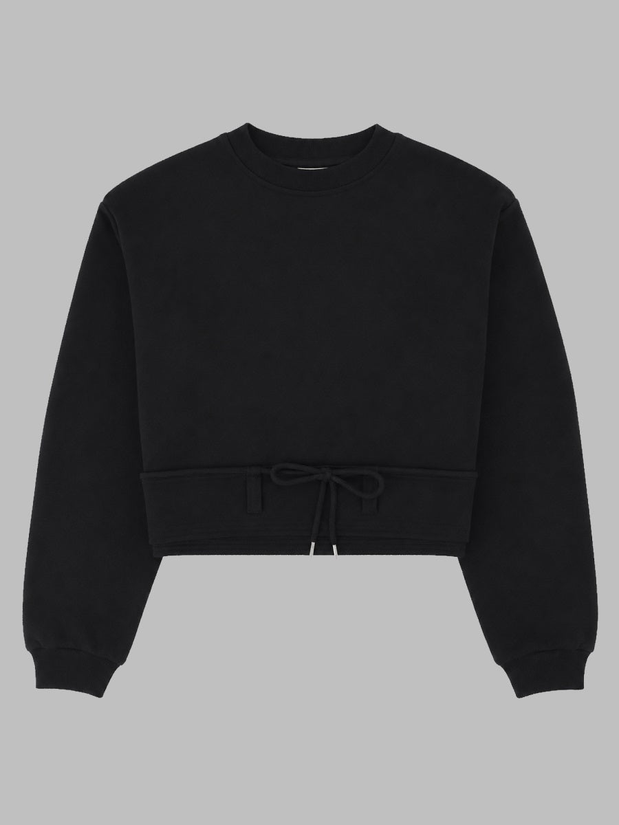 Cropped Drawstring Cotton Sweatshirt Black Sweatshirts