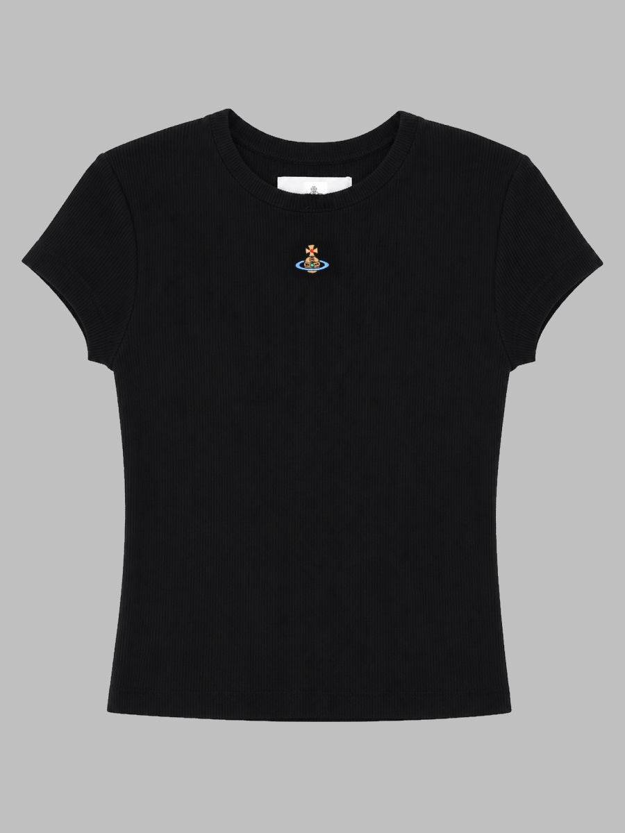 Cropped Logo T-Shirt Black Viscose T-shirts