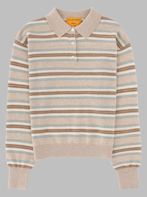 Cashmere Knit Collegiate Polo Beige Jumpers