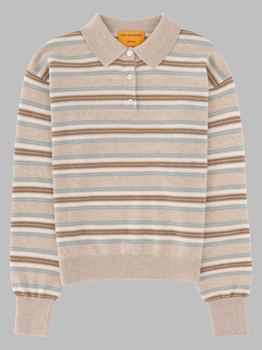Cashmere Knit Collegiate Polo Beige Jumpers