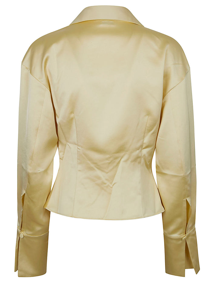 Lilia - Deep V Collar Blouse Nude & Neutrals Camicia