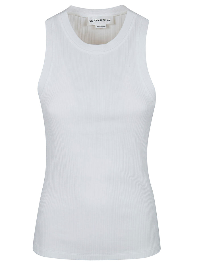Rib Tank White Cotton Tops