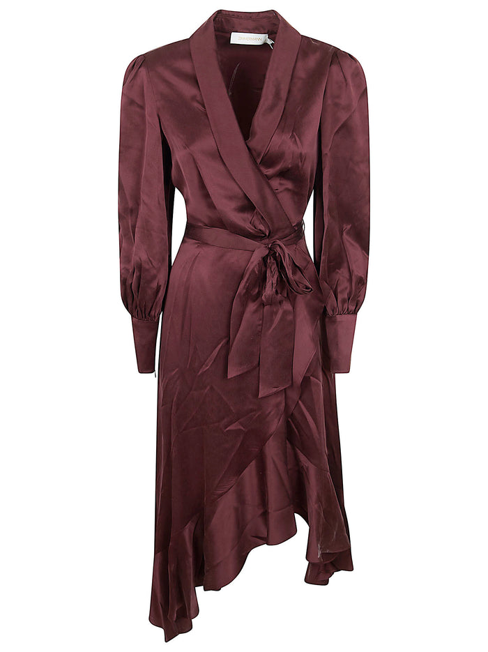 Silk Wrap Midi Dress Brown Abito