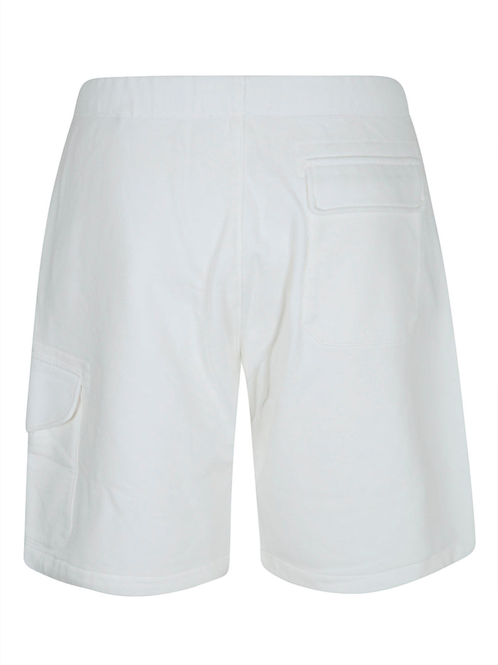 Diagonal Raised Fleece Cargo Sweatshorts White Cotton Pantaloni