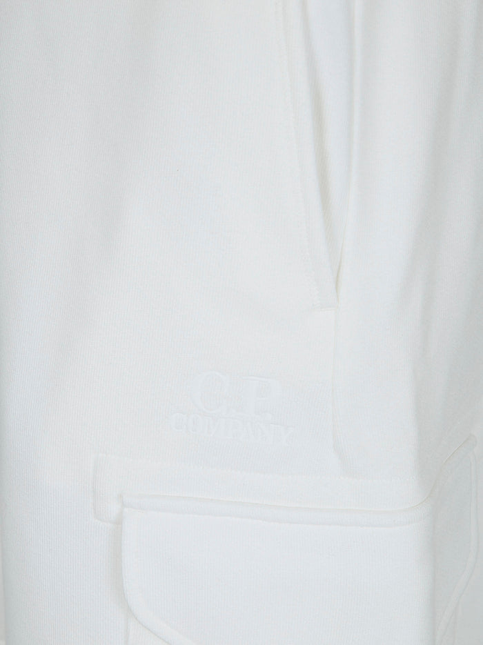 Diagonal Raised Fleece Cargo Sweatshorts White Cotton Pantaloni