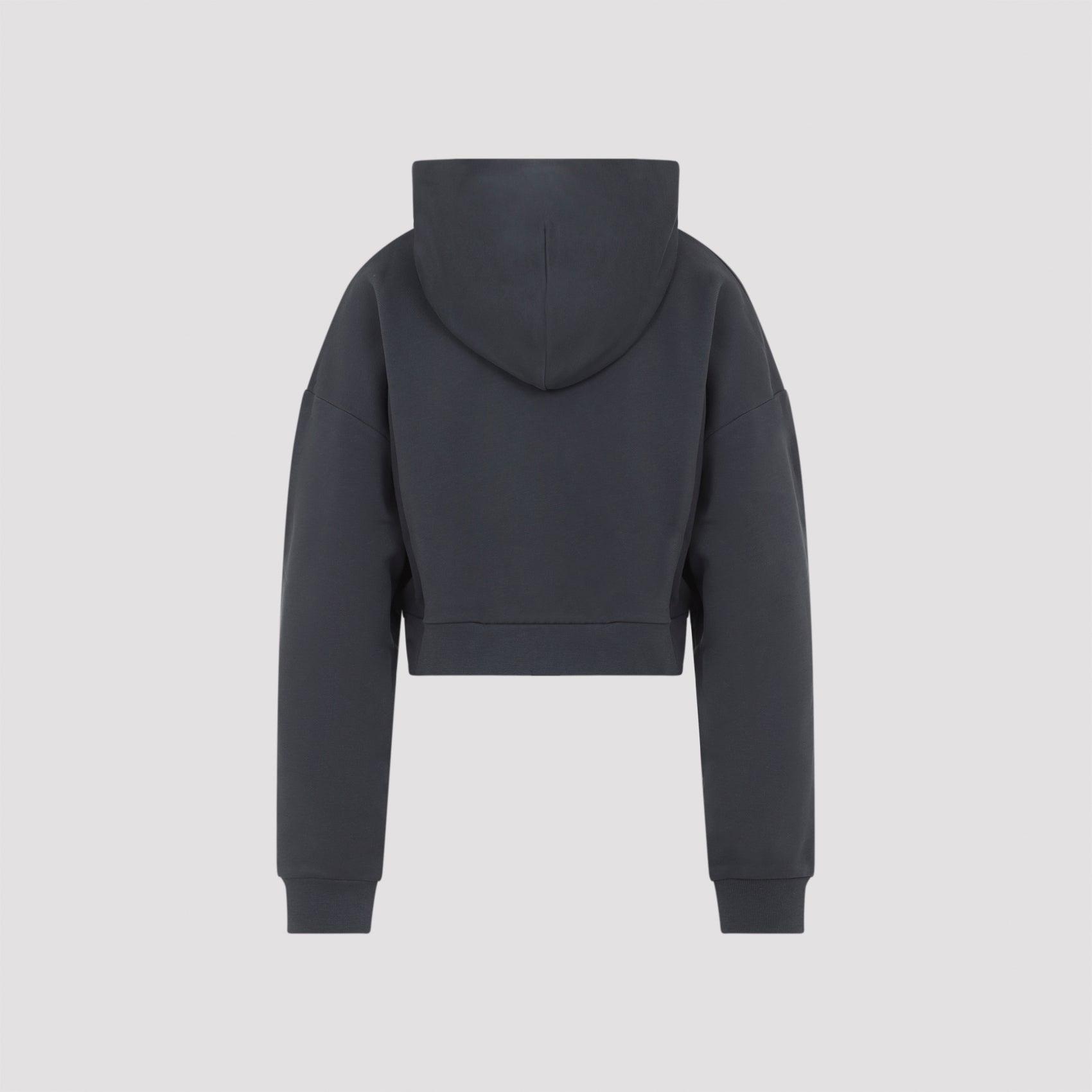 Cropped Zip Up Hoodie Black Cotton Sweatshirt