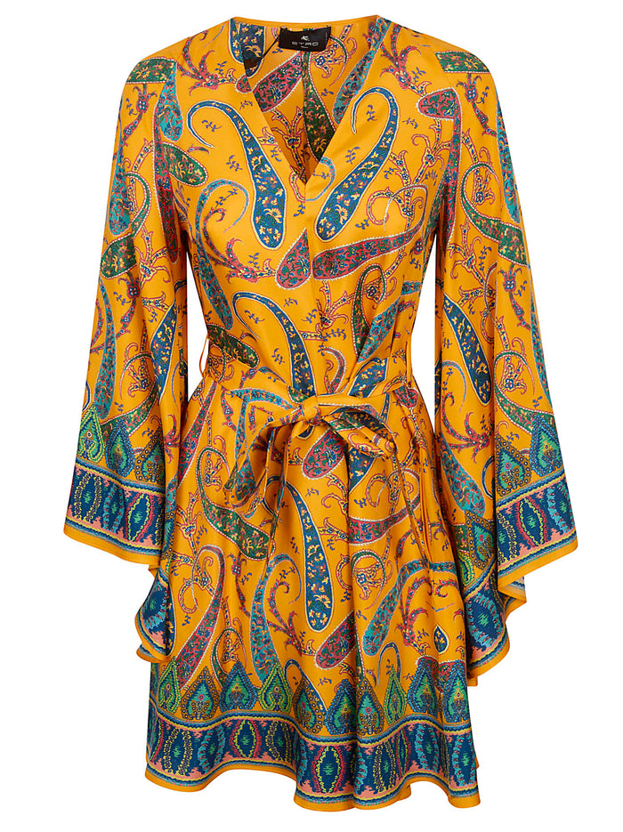 Womens Mini Blouson Dress With Belt Multicolour Seta Abito