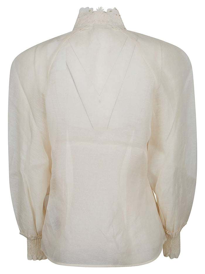 Rebellion Collared Blouse Nude & Neutrals Linen Silk Camicia