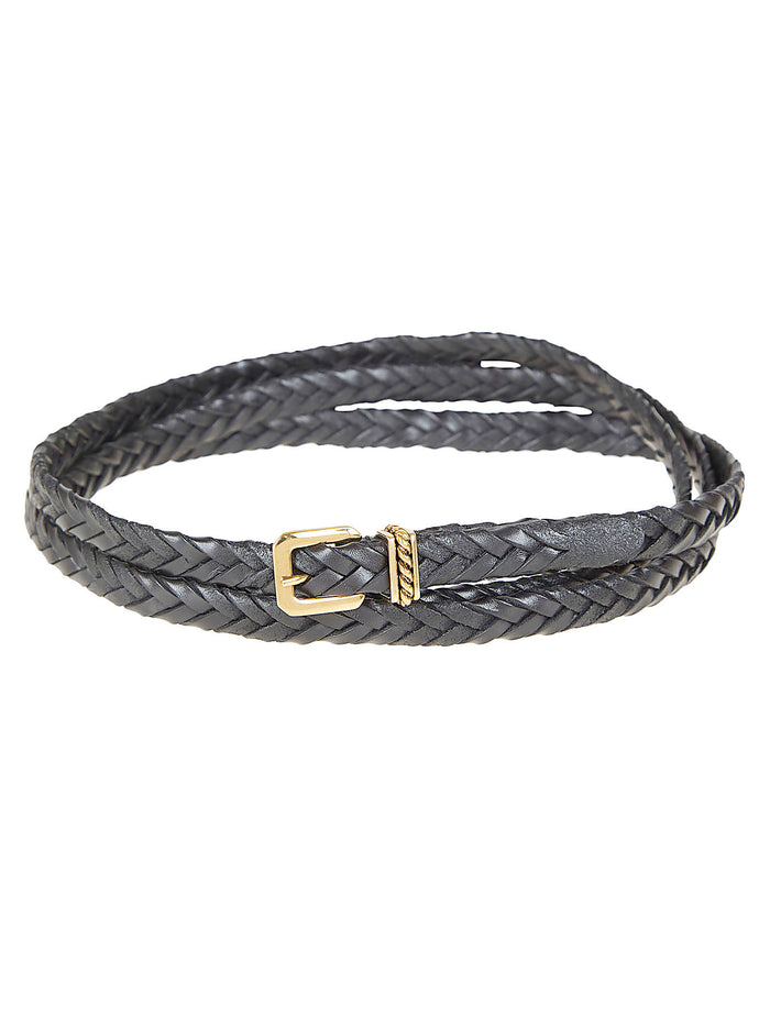 Belt Leather + Weave 1,5cm Black | _pellebovina Cintura