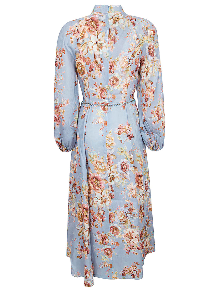 Awaken Billow Long Dress Multicolour Linen Abito