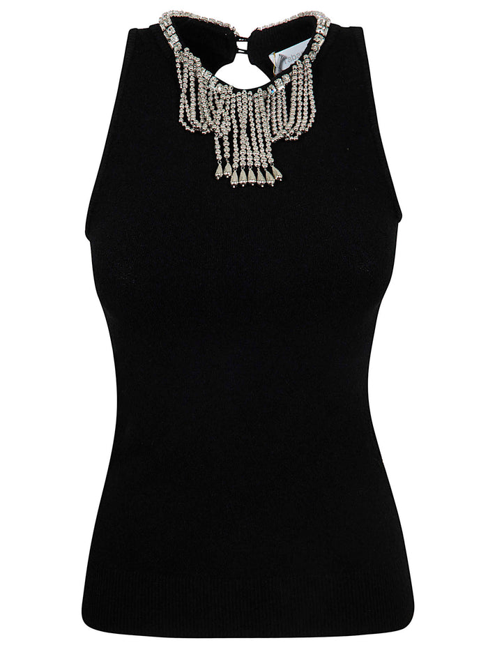 Haut Black Viscose Polyamide Top