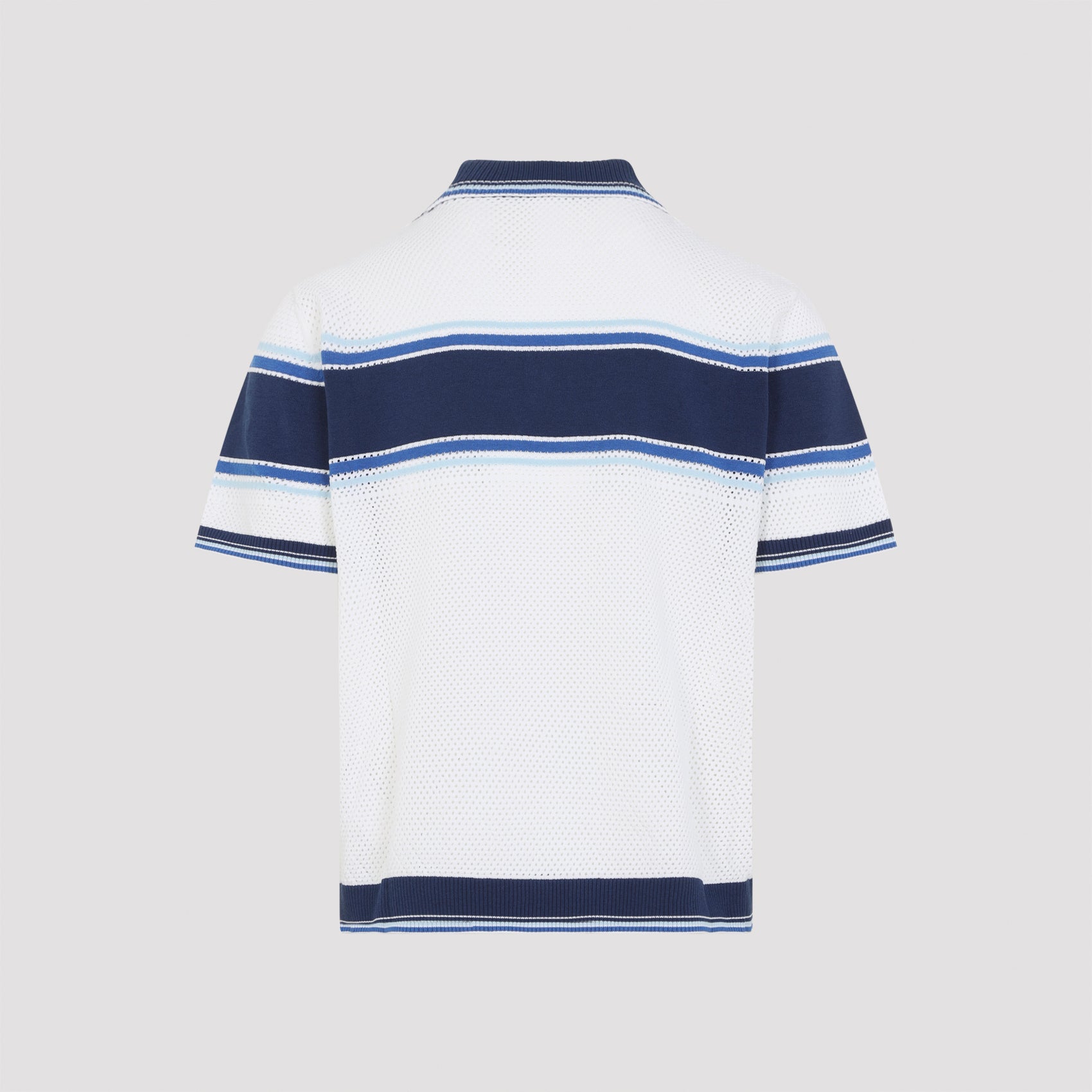 Mesh Stripe Polo White Cotton Wool Nylon Elastane