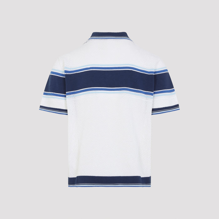 Mesh Stripe Polo White Cotton Wool Nylon Elastane