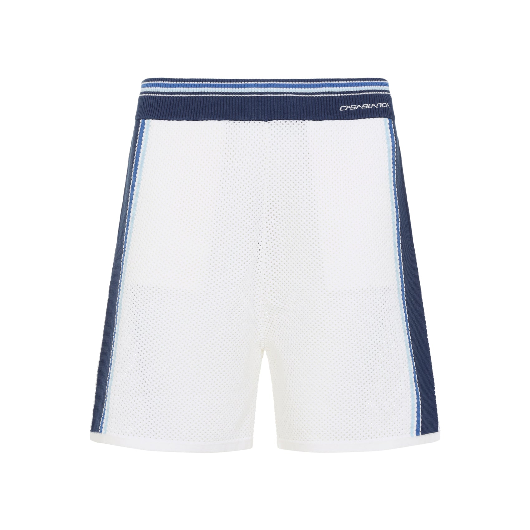 Mesh Stripe Shorts White Cotton Wool Nylon Elastane