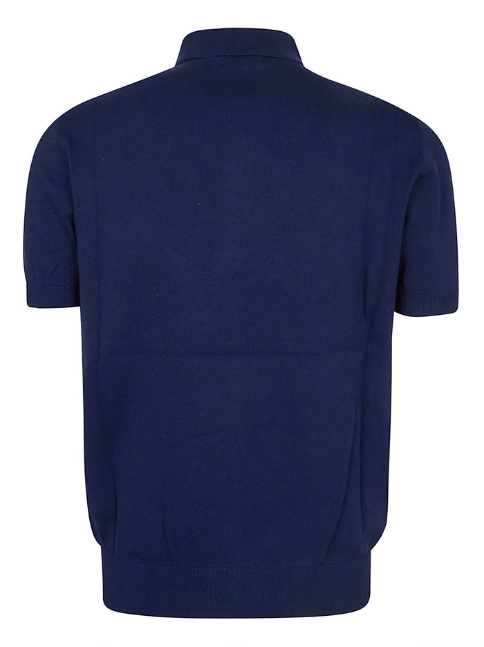 Knitted Polo S-s Blue Cotone Maglia