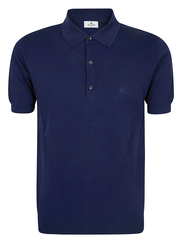 Knitted Polo S-s Blue Cotone Maglia